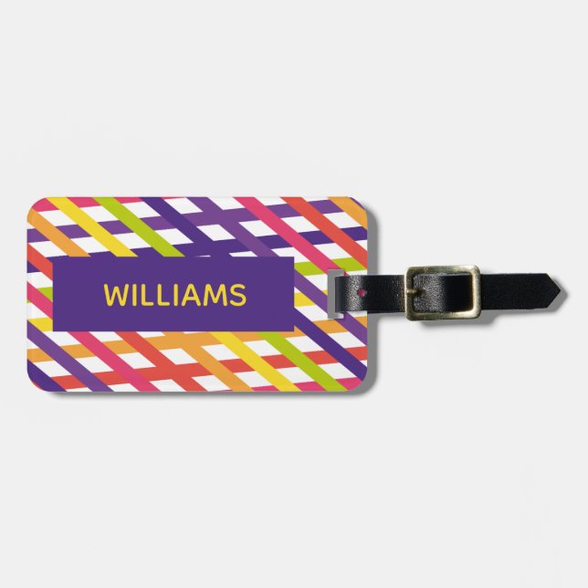 Etiqueta De Bagagem Faixas de Multicores Personalizadas (Frente Horizontal)