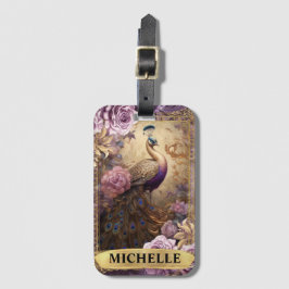 Etiqueta De Bagagem Fantasia Romântica de Peacock e Rosas Roxos