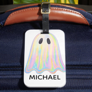 Etiqueta De Bagagem Fantasma Arco-Íris Pastel Fofo Assustador Estéti