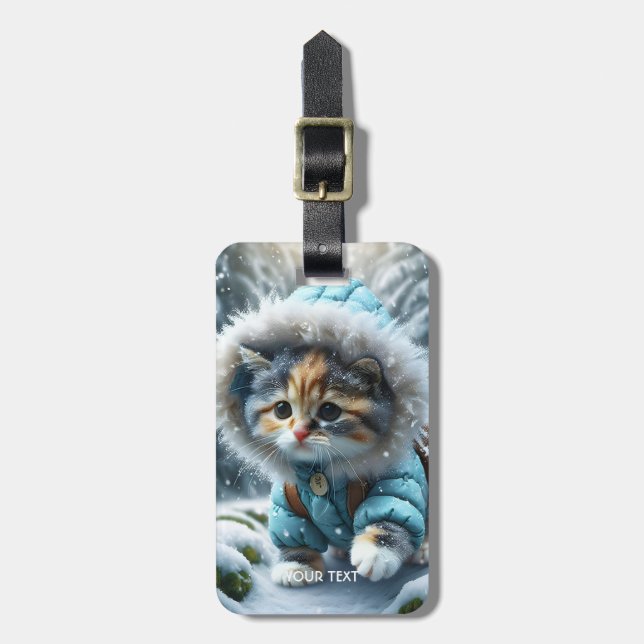 Etiqueta De Bagagem Fantasy Cuja Neve De Kitten Winter (Frente Vertical)
