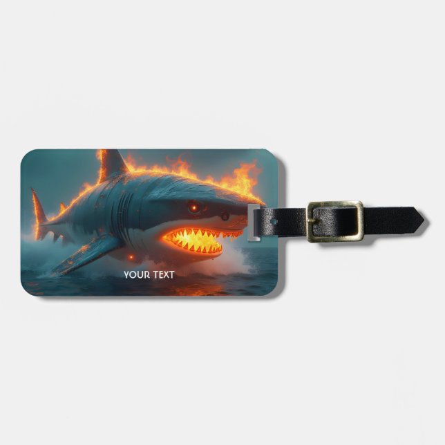 Etiqueta De Bagagem Fantasy Cute Fire Shark Sea (Frente Horizontal)