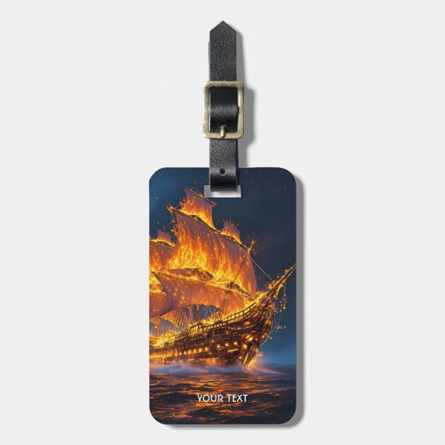 Etiqueta De Bagagem Fantasy Cute Fire Ship Sea (Frente Vertical)