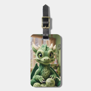 Etiqueta De Bagagem Fantasy Cute Green Yarn Dragon