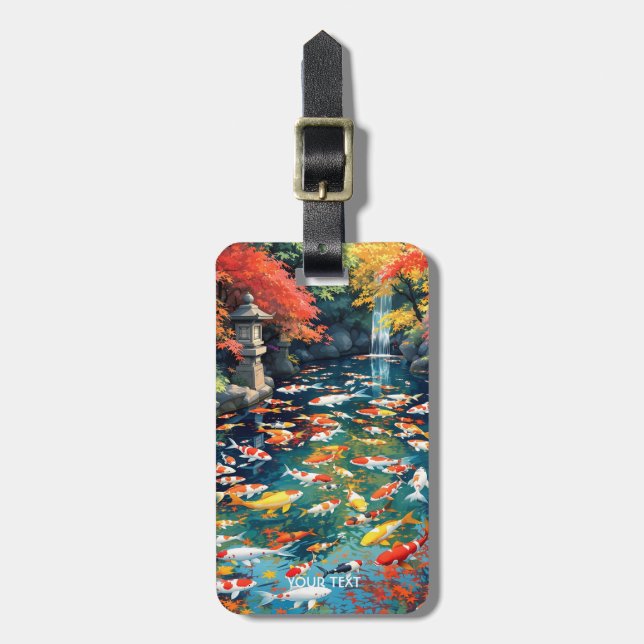 Etiqueta De Bagagem Fantasy Cute Koi Fish Pond (Frente Vertical)