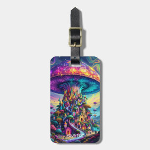 Etiqueta De Bagagem Fantasy Cute Mushroom Rainbow Skies