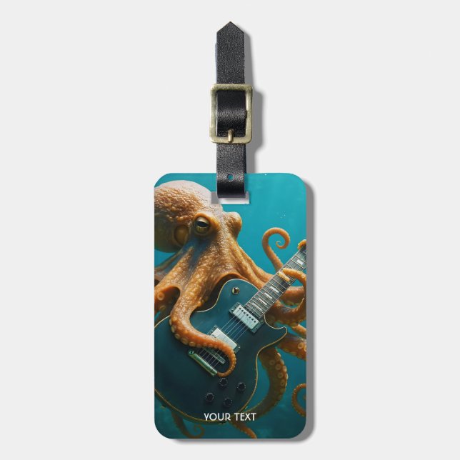 Etiqueta De Bagagem Fantasy Cute Octopus Tocando Violão (Frente Vertical)