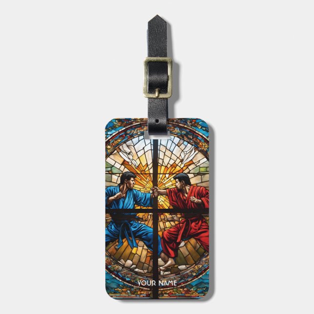 Etiqueta De Bagagem Fantasy Cute StainGlass Karate (Frente Vertical)