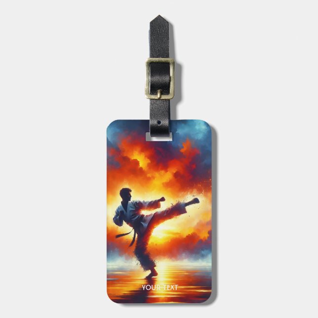 Etiqueta De Bagagem Fantasy Cute Sunset Karate Fighter (Frente Vertical)