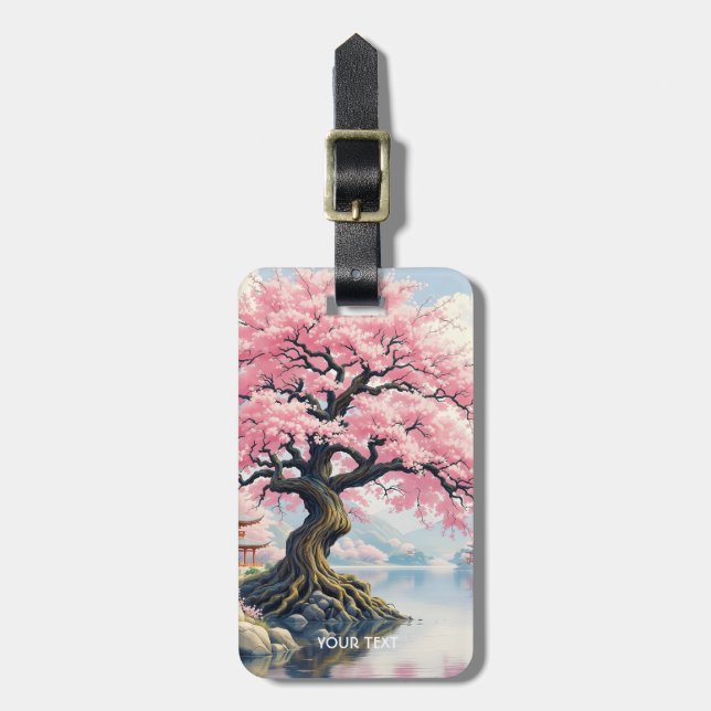 Etiqueta De Bagagem Fantasy Sakura Temples Lake (Frente Vertical)
