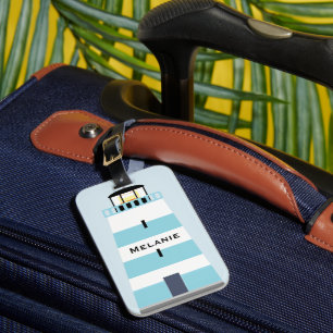 Etiqueta De Bagagem Farol Branco e Azul Alto Personalizado