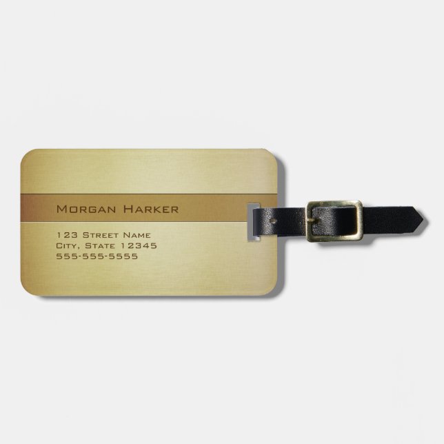 Etiqueta De Bagagem Faux Bruted Dourado - Nome Personalizado (Frente Horizontal)