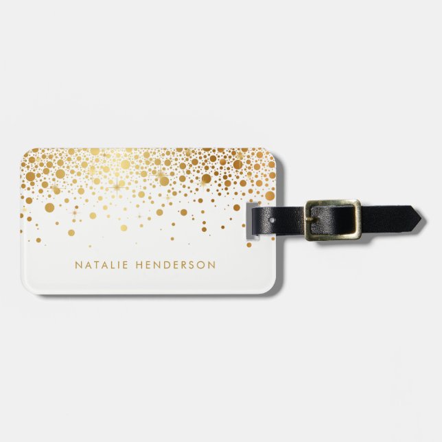 Etiqueta De Bagagem Faux Gold Foil Confetti Pontos Personalizados (Frente Horizontal)