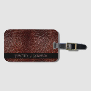 Etiqueta De Bagagem Faux Leather Brown Personalizada Emboscada