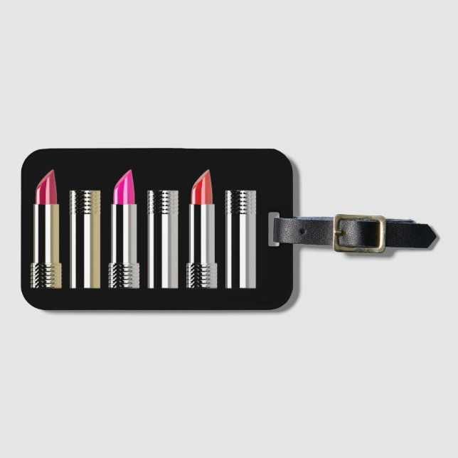 Etiqueta De Bagagem Febre de batom maquiagem cosmética cromada rosa ve (Frente Horizontal)