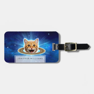 Etiqueta De Bagagem Feliz gato no espaço.