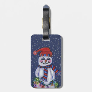 Etiqueta De Bagagem Feliz Homem de Neve Que Scarf Luz De Natal Neve