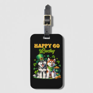 Etiqueta De Bagagem Feliz Husky Bonito do Dia de São Patrício Sortudo