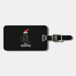 Etiqueta De Bagagem Feliz Kissmyass Gato Divertido Luzes de Natal Prem