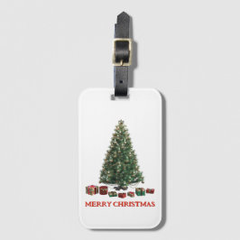 Etiqueta De Bagagem Feliz Natal. Árvore (design 1) com presentes
