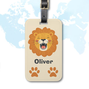 Etiqueta De Bagagem Feliz Rosto de Leão Rugindo – Animal de Safari Fof