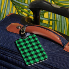 Etiqueta De Bagagem Feriado Gingham de Búfalo Verde e Preto