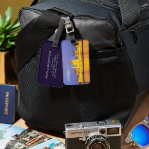 Etiqueta De Bagagem Feriado na Hungria no Panorama do Parlamento Budap