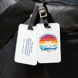 Etiqueta De Bagagem Férias De Cruzeiro Familiar Roda Retro Sunset