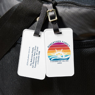 Etiqueta De Bagagem Férias De Cruzeiro Familiar Roda Retro Sunset