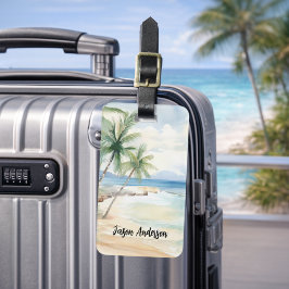 Etiqueta De Bagagem Férias tropicais na praia do oceano