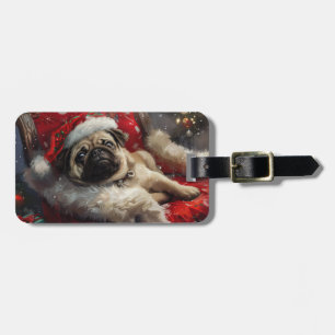 Etiqueta De Bagagem Festa de Natal do Cão Pug