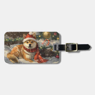 Etiqueta De Bagagem Festa de Natal do Cão Shiba Inu