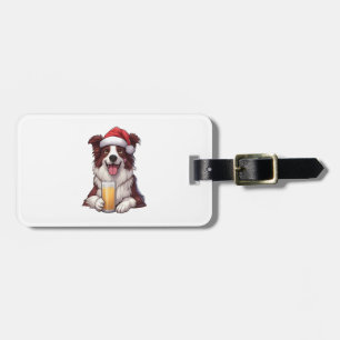 Etiqueta De Bagagem Festivo Furry Grin Border O Natal de Collie