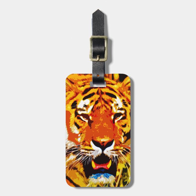 Etiqueta De Bagagem Fierce Bright Orange Siberian Tiger (Frente Vertical)