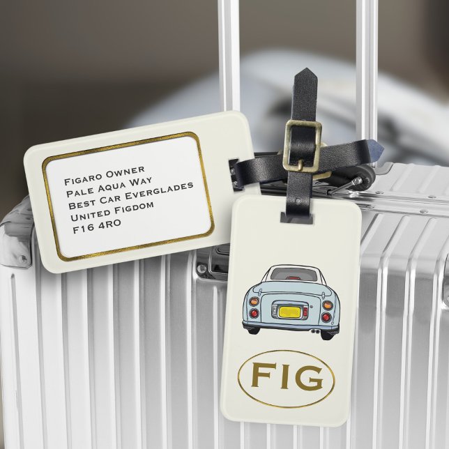 Etiqueta de Bagagem Figaro Figarations Monograma A (Fun blue figgy luggage tag for your road trip adventures. Just add your initials & address details)