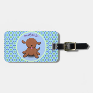 Etiqueta De Bagagem Figura de desenho azul de cachorro feliz e bonito
