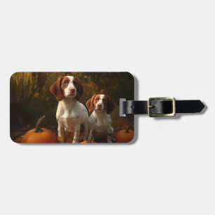 Etiqueta De Bagagem Filhote de Brittany Spaniel Delícia de Outono Abób