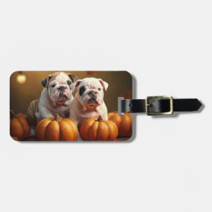 Etiqueta De Bagagem Filhote de Bulldog Outono Prazer Abóbora