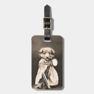 Etiqueta De Bagagem Filhote de cachorro acima vestido com violino