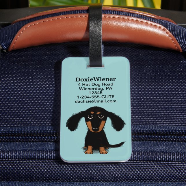 Etiqueta De Bagagem Filhote de Dachshund de Cabelo Longo (Verso Insitu 4)