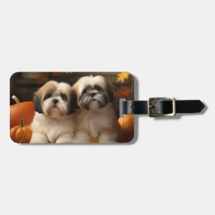 Etiqueta De Bagagem Filhote de Lhasa Apso Delícia de Outono Abóbora 