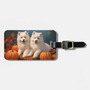 Etiqueta De Bagagem Filhote de Samoyed Delícia de Outono Abóbora