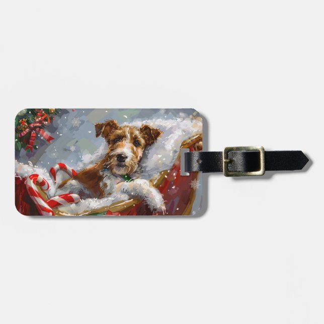 Etiqueta De Bagagem Fio Fox Terrier Cão Festivo (Frente Horizontal)