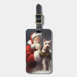 Etiqueta De Bagagem Fio Fox Terrier Santa Claus Natal Festivo