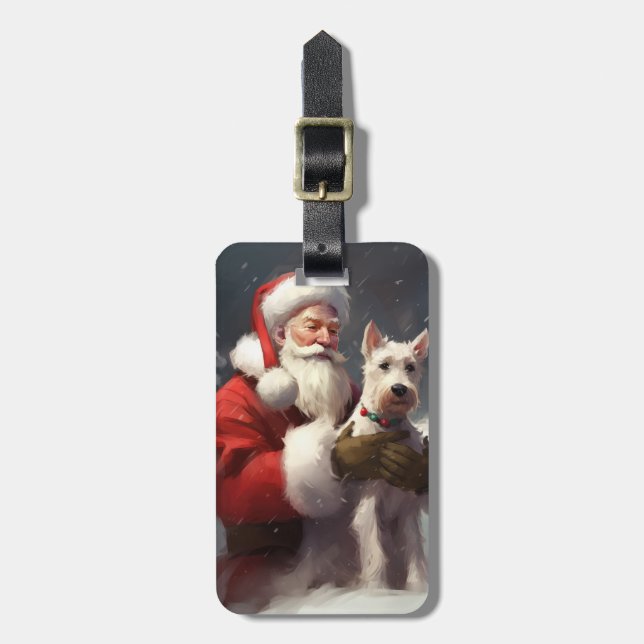 Etiqueta De Bagagem Fio Fox Terrier Santa Claus Natal Festivo (Frente Vertical)
