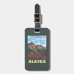 Etiqueta De Bagagem Fireweed & montanhas - Seward, Alaska