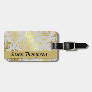 Etiqueta De Bagagem Fita do Damask Dourado Vintage