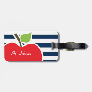 Etiqueta De Bagagem Fitas Horizontais Azuis Escuras; Maçã