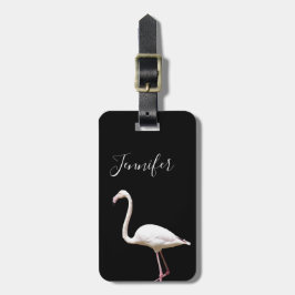 Etiqueta De Bagagem Flamingo Bird, em nome personalizado preto