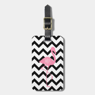 Etiqueta De Bagagem Flamingo cor-de-rosa Monogrammed + Chevron preto