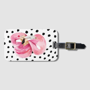 Etiqueta De Bagagem Flamingo e pontos cor-de-água rosa moderna